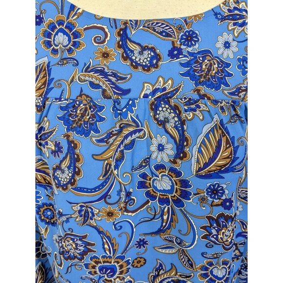 J Jill Wearever Womens Plus 2X Blue Floral Paisley Peasant Top Blouse Shirt - Picture 5 of 7